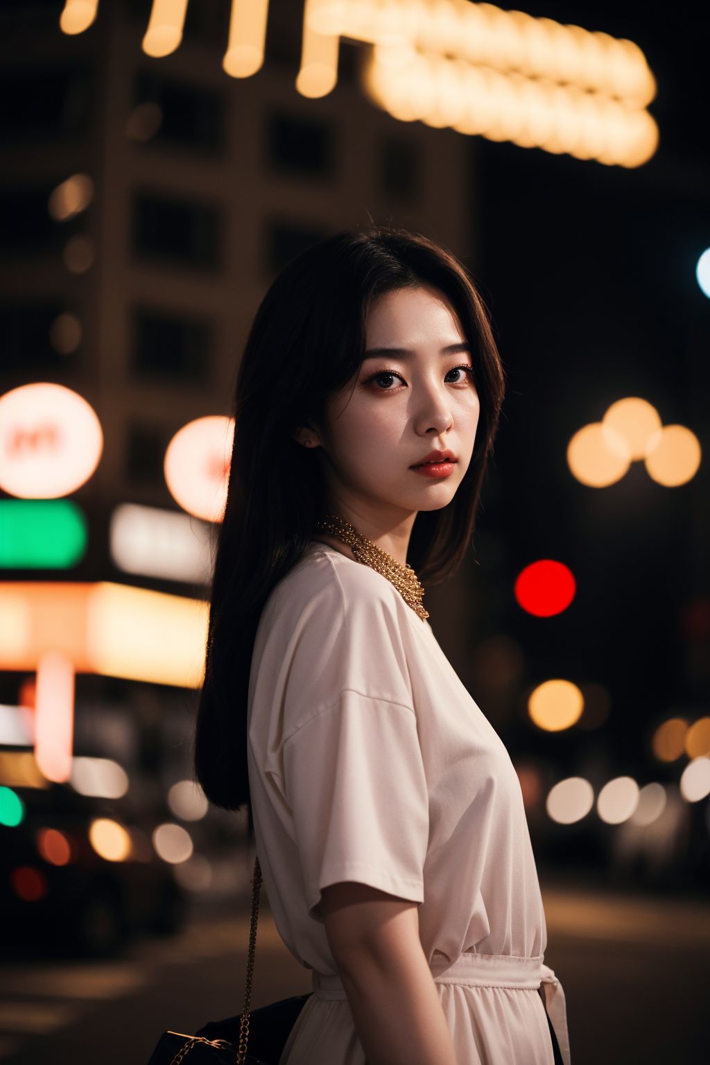 (Cinematic Aesthetic:1.4) Photo of a beautiful korean fashion model bokeh city night